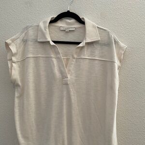 Loft Cream Sheer Colored Polo Style Shirt Size Large Light Weight Casual Sporty